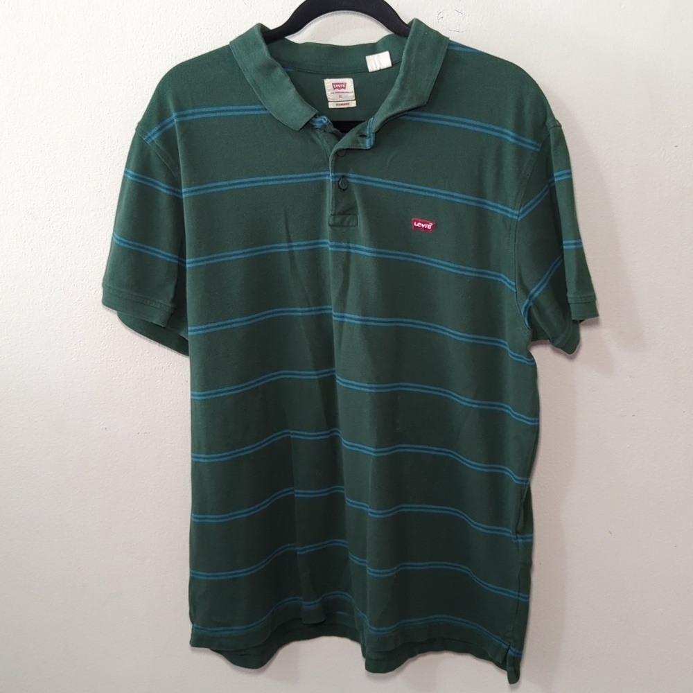 Levi's Green + Blue Striped Polo Shirt 100% Cotton Men's Size XL